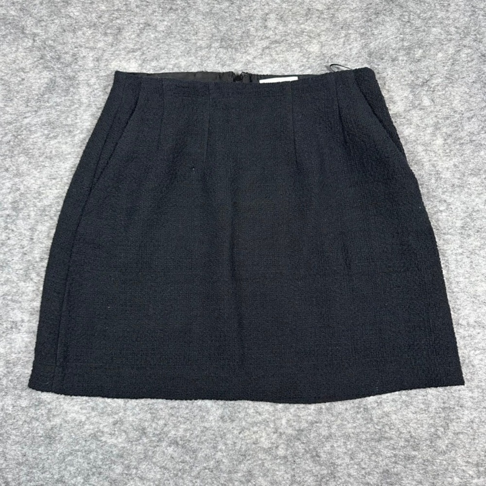 Babaton Mini Skirt Womens 4 Black Cotton Linen Blend Textured